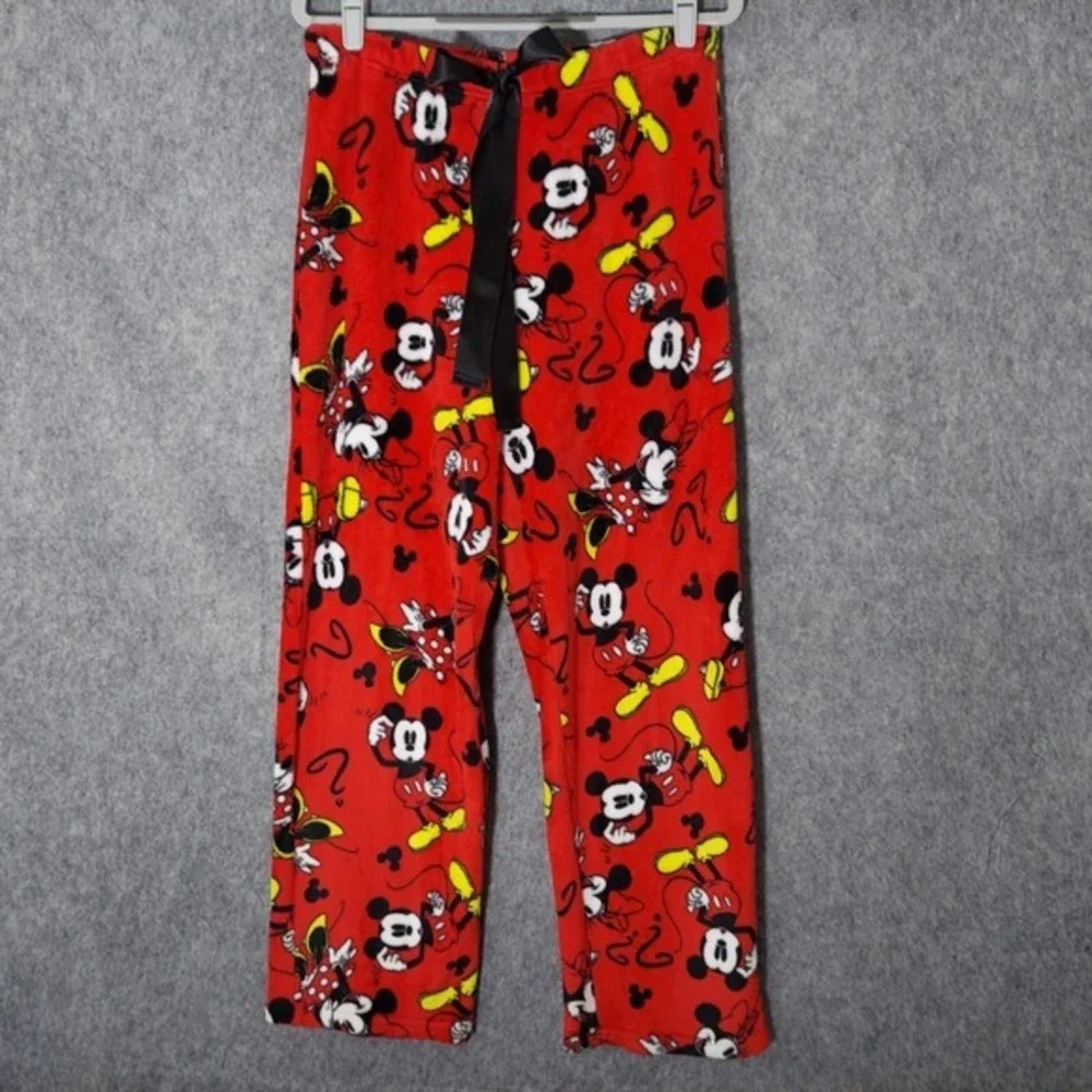Disney Women Pajama Pants M Minnie Mickey Mouse Magic Fleece Drawstring Wide Leg - Picture 9 of 16